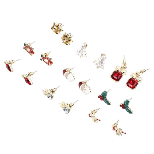 PartyKindom 9 Paare Teiliges Weihnachts Ohrstecker Kreative Xmas Ohrschmuck Weihnachts Ohrringe mit Geschenkstab Schleife Weihnachtsmann und Baumdesign Festlicher Ohrschmuck für Damen von PartyKindom