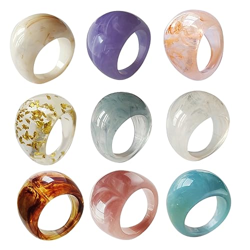 PartyKindom 9 Stück Mehrfarbiger Ring Der Ring Daumenring Ästhetischer Schmuck Damenring Im Retro-stil Nagelring Süße Ringe Für Frauen Vintage Harzring Retro -stilringe Für Frauen Acrylharz von PartyKindom