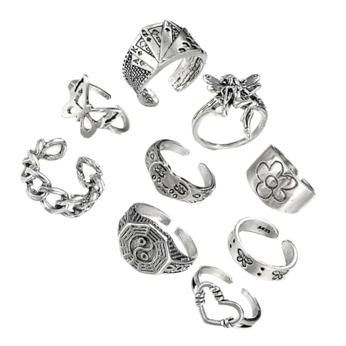 PartyKindom 9 Stück Teiliges Vintage Open Finger Rings aus Legierung Kreative Punk Stil Ringe mit Einzigartigem Design Verstellbare Schmuckstücke für Damen und Herren Stilvolle Halloween von PartyKindom