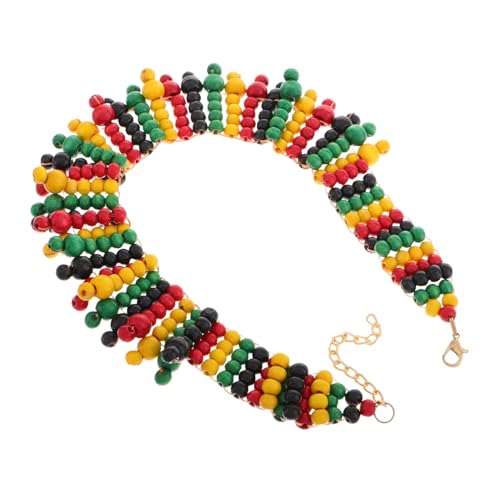 PartyKindom Afrikanische Holzperlen Halskette Damen Mehrschichtige Handgefertigte Bunte Ethno Kette Leichter Choker Modischer Vintage Schmuck für Frauen und Männer von PartyKindom