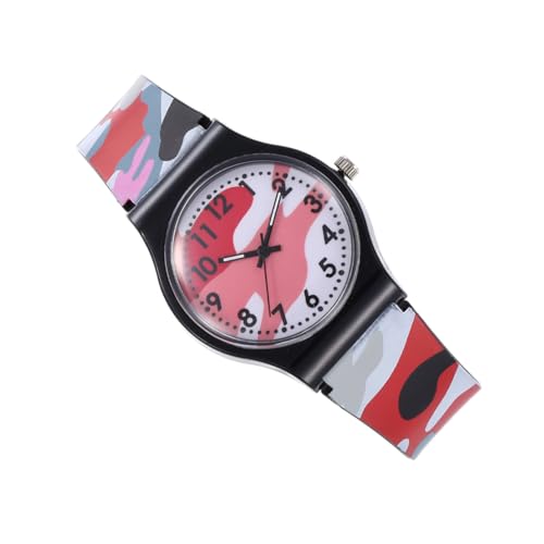 PartyKindom Analog Quarzuhr Camouflage Design Rotes PVC Armband Lernuhr für Jungen Mädchen von PartyKindom