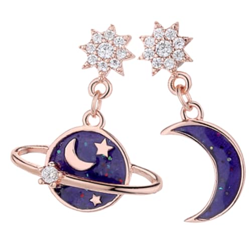 PartyKindom Asymmetrische Mond und Stern Ohrringe Damen Hängend Roségold Schmuck für Valentinstag Muttertag Weihnachten Alltag Party von PartyKindom