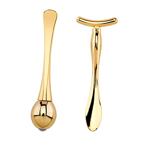 PartyKindom Augenmassage Roller Satz aus Zinklegierung Doppelseitiger Augenstift Hautpflege Massagegerät für Augen und Gesicht Lindernd gegen Augenringe Tragbarer Make Up Löffel von PartyKindom