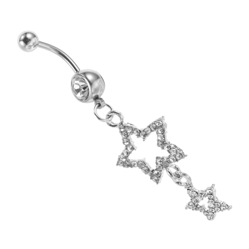 PartyKindom Bauchnabelring mit Funkelnden Zirkonia Stern Anhänger Bauchnabelpiercing Schmuck Chirurgenstahl Modisches Bauchpiercing Damen Glänzender Nabelring für Alltag und Party von PartyKindom