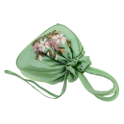 PartyKindom Bestickte Mutterhandtasche Bestickte Handtasche Blütenbeutel Zum Kordelstrich Sticked Blumen Geldbeutel Kleine Blumenhandtasche Abendkupplung Handtasche Mit Kordelzug Green Samt von PartyKindom