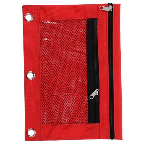 PartyKindom Binder Pencil Pouch aus Oxford Leichtes Tragbares Mäppchen mit Reißverschluss Organizer für Büro Schule und Reise Praktischer Stiftehalter in Rot von PartyKindom