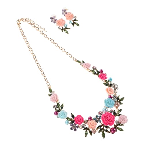 PartyKindom Blumenschmuckset für Frauen Hochzeits Halskette und Ohrringe Design mit Kunstperlen für Brautjungfern Sommerpartys und Festliche Anlässe von PartyKindom