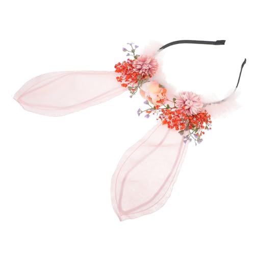 PartyKindom Blumiger Haarreif mit Hasenohren Dekorativer Haarschmuck für Partys Cosplay und Fotoshootings Bequem Süß und Auffällig für Geburtstagsfeiern und Bühnenauftritte von PartyKindom