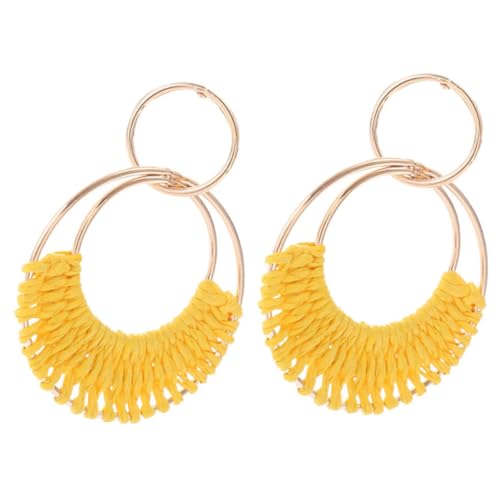 PartyKindom Boho Raffia Creolen Ohrringe Damen Sommer Strand Statement Ohrschmuck Geometrisch Handgefertigt Gelb von PartyKindom