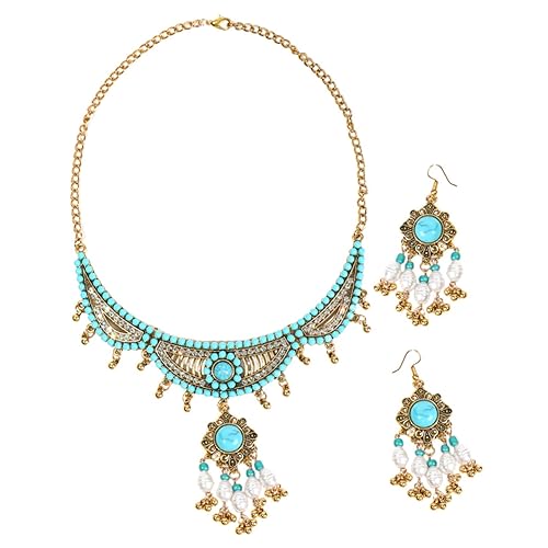PartyKindom Boho Schmuckset Damen Halskette und Ohrringe Set Ethnischer Stil Perlen Vintage Schmuck für Festival Party Alltag von PartyKindom