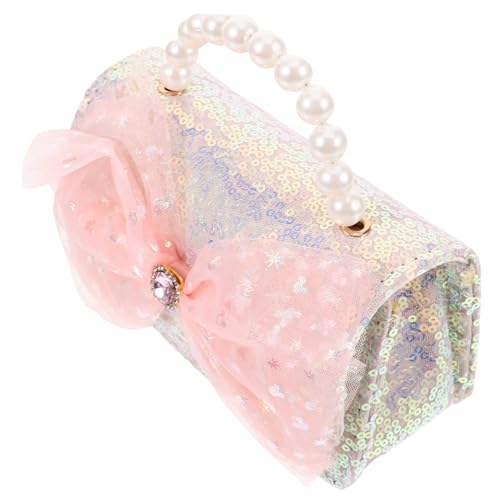PartyKindom Bow Crossbody Bag für Teenager Mädchen Kleine Handtasche mit Perlenhenkel Modische Umhängetasche in Elegantem Schneegrauton Kompakt und Tragbar für Alltag und Party von PartyKindom