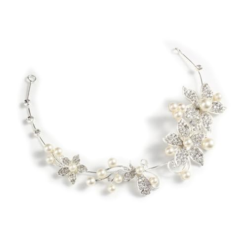PartyKindom Braut Tiara Haarband mit Strass und Perlen Verstellbarer Kopfschmuck für Hochzeit Party und Festliche Anlässe Langlebiges Legierungsmaterial Blumenverzierung von PartyKindom