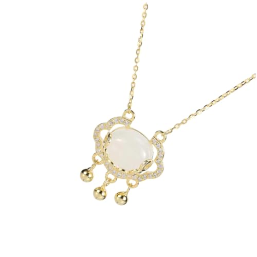 PartyKindom Chinesische Damen Halskette mit Jade Anhänger Goldfarbene Clavicle Kette Eleganter Schmuck für Alltag und Stilvoller Glücksbringer Anhänger Langlebig und Modisch von PartyKindom