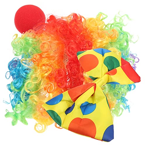 PartyKindom Clown Kostüm Set mit Bunter Flauschiger Perücke Roter Clownsnase und Gepunkteter Fliege Atmungsaktiv und Langlebig Geeignet für Karneval Halloween und Professionelle Clown von PartyKindom