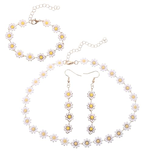 PartyKindom Daisy Schmuckset Teilig Damen Halskette Armband Ohrstecker Blume Anhänger Legierung Modisch Langlebig für Frühling Sommer Party Alltagslook von PartyKindom