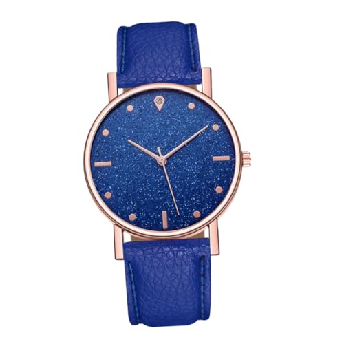 PartyKindom Damen Armbanduhr Analog Sternenhimmel Uhr Blau Imitat Lederband Stilvolle Business Uhr für Frauen Alltag und Büro von PartyKindom