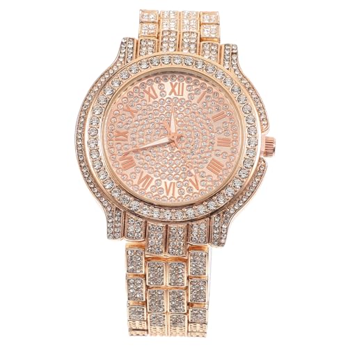 PartyKindom Damen Armbanduhr Quarz Uhr mit Funkelnden Strasssteinen und Römischen Ziffern Elegante Freizeit Uhr in Roségold Modische Damenuhr für Alltag und Besondere Anlässe von PartyKindom