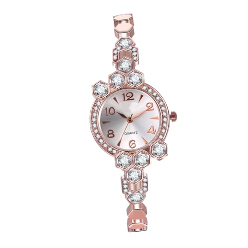 PartyKindom Damen Armbanduhr Rosegold Legierung Quarzuhr mit Strassbesatz Uhr Damenuhr Modische Handgelenkdekoration Langlebig Präzise Uhrzeitmessung von PartyKindom