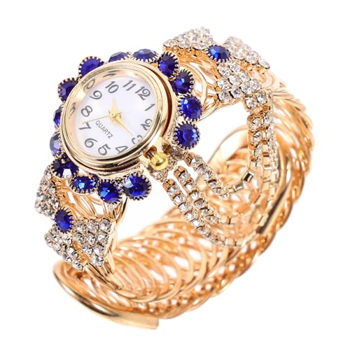 PartyKindom Damen Armbanduhr mit Bling Kristallen Analoges Quarzwerk Blaue Bangle Uhr aus Hochwertiger Legierung Komfortabel und Präzise Perfektes für Frauen und Freundinnen von PartyKindom
