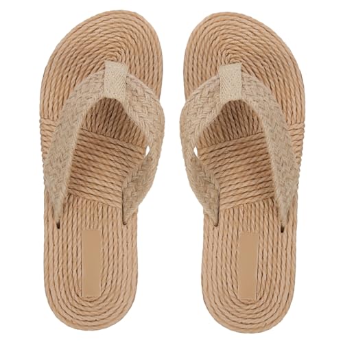 PartyKindom Damen Beach Shoes Imitation Straw Slippers Leicht Flach Sommer Sandalen Strandurlaub Freizeit Schuhe Komfortabel Hautfreundlich Beige von PartyKindom