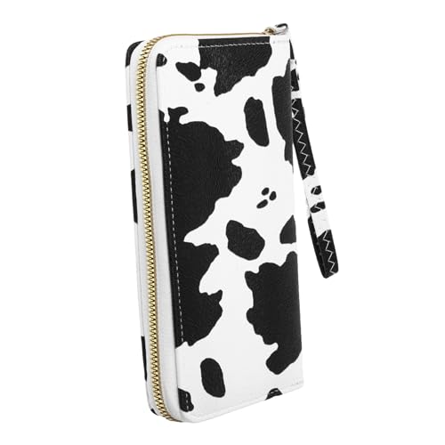PartyKindom Damen Geldbörse PU Klein Kompakt mit Kuhmuster Mehrfächerig Reise Geldbeutel Handlich Schwarz Modisch von PartyKindom