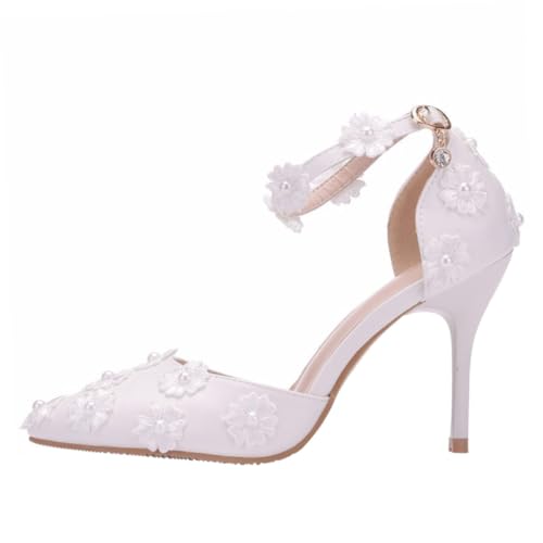 PartyKindom Damen High Heels Sandalen mit Spitzem Zeh und Dünnem Absatz Modische Hochzeitsschuhe Stilvolle Weiße Riemchensandalen Vielseitig Kombinierbar von PartyKindom