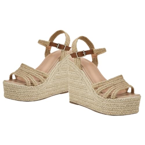 PartyKindom Damen Sandalen Wedges mit Verstellbarem Knöchelriemen Atmungsaktive Leichte Plateau Sommerschuhe im Rustikalen Boho Stil Bequeme Strand und Freizeitschuhe für Frauen von PartyKindom