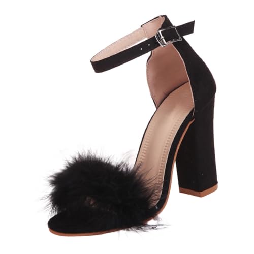 PartyKindom Damen Sandalen mit Chunky High Heels Rutschfeste Gummisohle Sommer Schuhe Modisch Elegant Stabiler Absatz Kombinierbar für Alltag und Party in Schwarz von PartyKindom