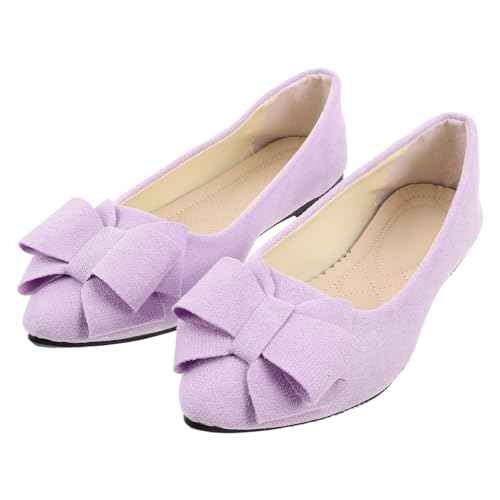 PartyKindom Damen Spitzballerinas mit Schleife Flache Arbeitsschuhe Bequeme Slip Brautschuhe für Hochzeit Party und Alltag Flache Pumps von PartyKindom