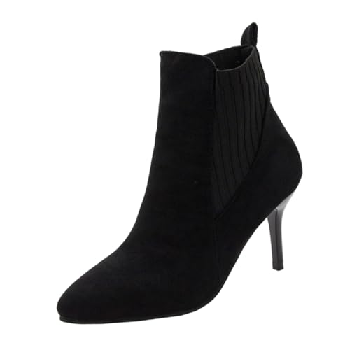 PartyKindom Damen Stiefeletten mit Absatz Spitz Zulaufende Ankle Boots aus Schwarzem Wildlederimitat Modische Atmungsaktive High Heels Schuhe für Herbst und Winter Rutschfeste Bequeme von PartyKindom