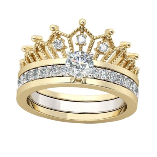 PartyKindom Damenring Krone Zweiteilig Abnehmbar Zirkonia Fingerring Modischer Schmuck für Frauen in Silber von PartyKindom