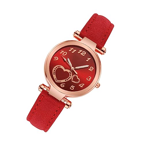 PartyKindom Damenuhr mit Mattiertem Lederarmband Dekoratives Pfirsichherz Design Armbanduhr für Frauen Bequemes Tragegefühl Vielseitig für Alltag und Besondere Anlässe Geeignet von PartyKindom