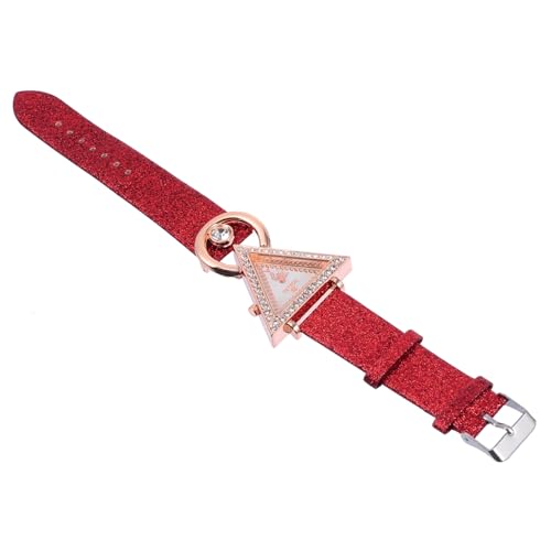 PartyKindom Dreieckige Damenarmbanduhr mit Strassbesatz Verstellbares Rotes Lederband Modische Quarzuhr für Frauen Eleganter Schmuck und Alltag Einzigartige Form als Handdekoration von PartyKindom