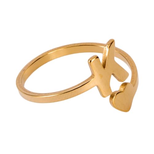 PartyKindom Edelstahl Buchstabenring Damenring Retro Herz Design Künstlich Gefertigte Buchstaben Schmuck Goldenes Finish Modischer Einfacher Fingerring für Frauen von PartyKindom