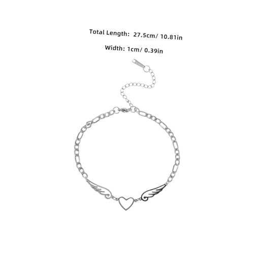 PartyKindom Einstellbare Edelstahl Fußkette Damen mit Herz Flügel Anhänger Verstellbare Rostfrei Modisches Armband für Alltag Strand Party Komfortabel und Langlebig von PartyKindom