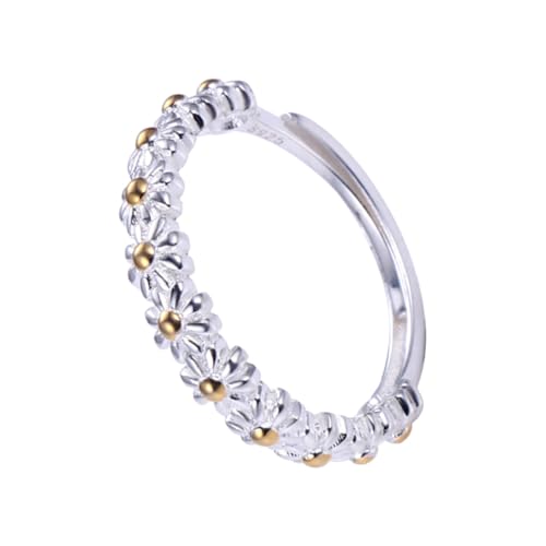 PartyKindom Einstellbarer Damenring mit Zartem Design aus Sterling Silber Offener Blumenring als Elegantes für Frauen zu Geburtstag und Valentinstag von PartyKindom