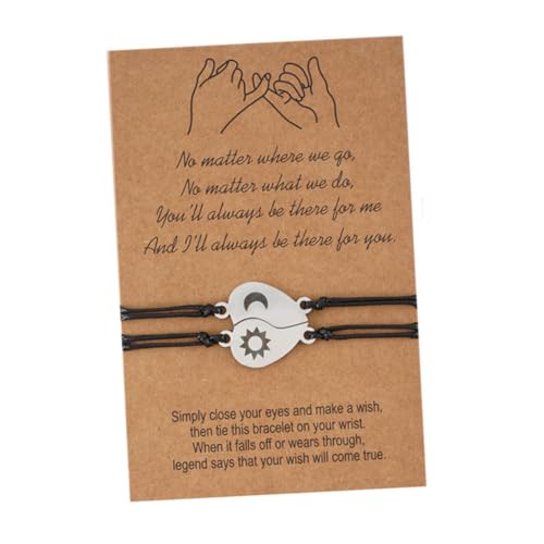 PartyKindom Einstellbares Armband aus mit Mond und Stern Gravur Verstellbares Schwarzes Woven Armband mit Passendem Herzanhänger Personalisierte Liebesschmuck Geschenke für Partner von PartyKindom