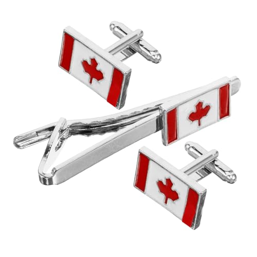 PartyKindom Einzigartiges Teiliges Herren Krawatten Set mit Kanadischer Flagge Metall Krawattenklammer und Manschettenknöpfen Stilvoller Business Clip für Hemd und Anzug Vielseitiges für von PartyKindom