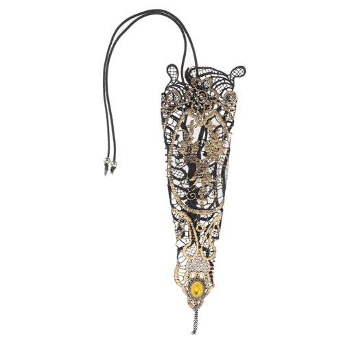 PartyKindom Elegante Fingerlose Spitzenhandschuhe Damen Schwarze Spitzenhandschuhe für Party Tea Party Handschuhe mit Floraler Spitze Retro Gothic Armkette für Festliche Anlässe von PartyKindom