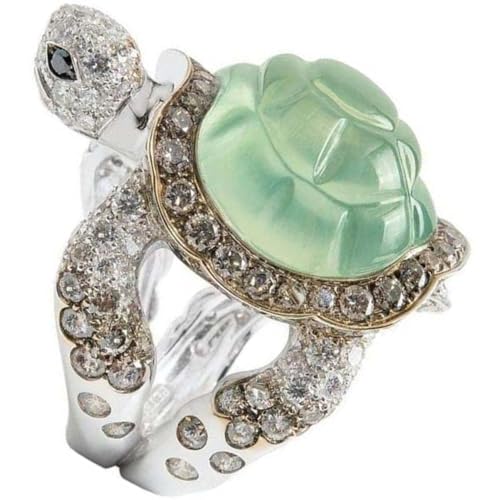 PartyKindom Eleganter Schildkröten ring Damen Schmuck Kreatives Design Strahlender Fingerring Alltag Party Grasgrün Zirkonia Verziert von PartyKindom