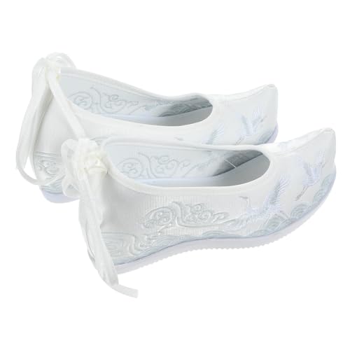 PartyKindom Ethnische Hanfu Schuhe Damen Weiß Bestickte Vintage Stoffschuhe Mit Erhöhtem Innenabsatz Bequeme Atmungsaktive Traditionelle Stickerei Slipper von PartyKindom