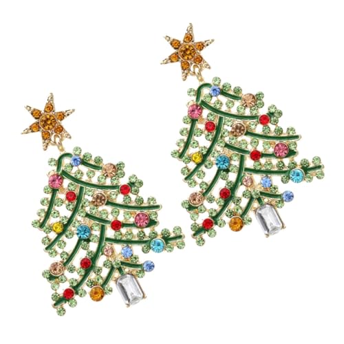 PartyKindom Extravaganter Weihnachtsbaum Ohrstecker mit Funkelnden Strasssteinen Kreatives Hohlraum Design Zierliche Ohrhänger für Damen Festliche Statement Ohrringe für Weihnachten von PartyKindom