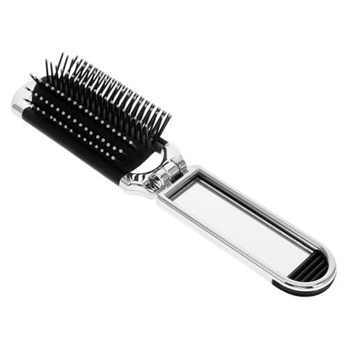 PartyKindom Faltbare Haarbürste mit Spiegel Kompakte Haarbürste für Damen für Unterwegs für Dickes Lockiges und Glattes Haar Silberfarben von PartyKindom
