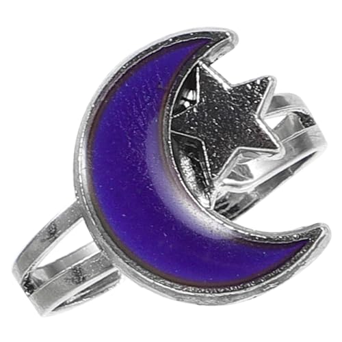 PartyKindom Stimmungsring für Frauen Verstellbar Offenes Design Mond und Sternmotiv Hautfreundliches Metall Schmuckring für Teenager und Damen von PartyKindom