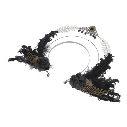 PartyKindom Federbesetztes mit Wassersteinen Verziertes Stirnband für Damen Leichter Bequemer Kopfschmuck für Party Karneval Cosplay und Festliche Anlässe Eleganter Haarschmuck Schwarzes von PartyKindom
