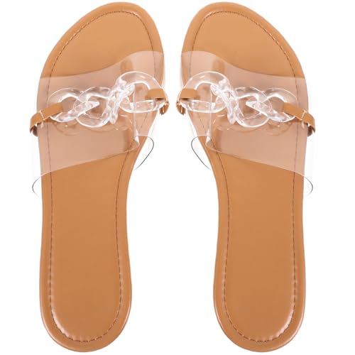 PartyKindom Flache Damen Sandalen Transparent Sommer Sandaletten Leicht Atmungsaktiv Flachsohlig Angenehm Strand Schuhe Elegant Für Alltag Urlaub von PartyKindom