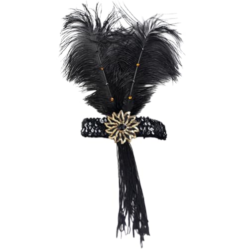 PartyKindom Flapper Fascinator Haarschmuck mit Langen Quasten und Federn Jahre Haarreif für Teepartys Hochzeiten und Karneval Schwarz Stilvolles Accessoire für Frauen von PartyKindom