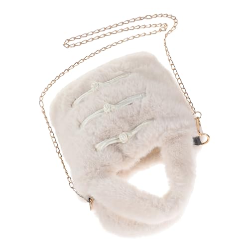 PartyKindom Flauschige Umhängetasche Damen Bucket Bag mit Modischem Kettenriemen Leichter Kunstfell Handtasche im Modernen Chinesischen Stil Vielseitig als Schulter Crossbody tasche für von PartyKindom