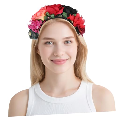 PartyKindom Flower Hair Band Halloween Kopfschmuck Blumenkopfschmuck Party Haarreif Braut Haarschmuck Schwarz Rot Orange von PartyKindom