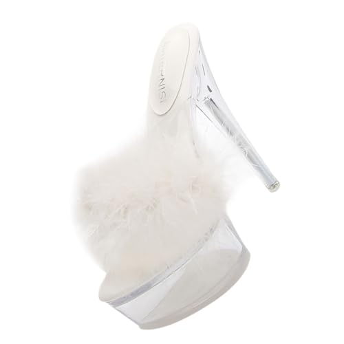 PartyKindom Fluffy High Heel Sandalen Transparent mit Dünnem Absatz Damenmodisch Komfortabel Hautfreundlich Weiß von PartyKindom